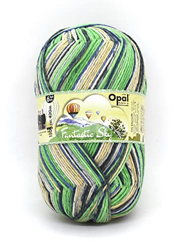 Opal Fantastic Sky 6-Ply Yarn - Wool Blend, for Knitting Warm Socks, Jumpers, Hats, Gloves and Scarves, 11226 Green/Brown, 1 x 150g