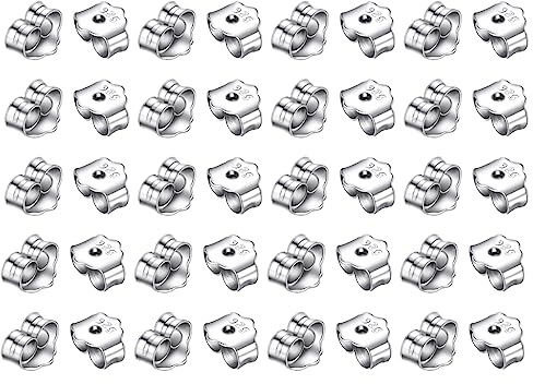 PLABBDPL 20 Pezzi Chiusure per Orecchini Anallergici Tappo Orecchini Argento Sterling 925 Sicurezza Ferma Orecchino Farfalla per Pesanti Orecchini Gioielli Bianco K Tono