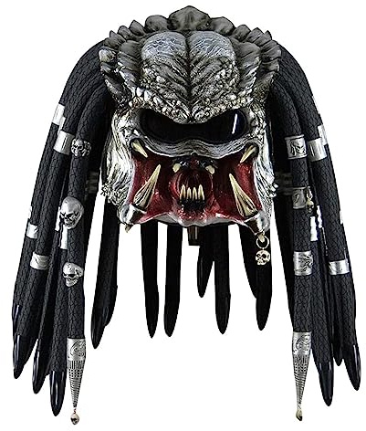Infinity Gauntlet Predator Mask Jungle Hunter Alien Cyberpunk with Dreads Hair Full Head Latex Helmet Halloween Cosplay Costume Mask Props Accessories for Adults