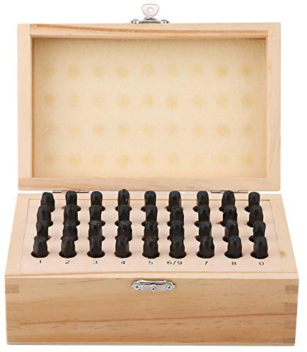 Lot de 36 Poinçons en Acier de 6 Mm, Kit D'estampage de Lettres et de Chiffres en Métal, Outils de Matrices de Motifs de Lettres et de Chiffres de L'alphabet avec Boîte en Bois pour L'impression de Bi