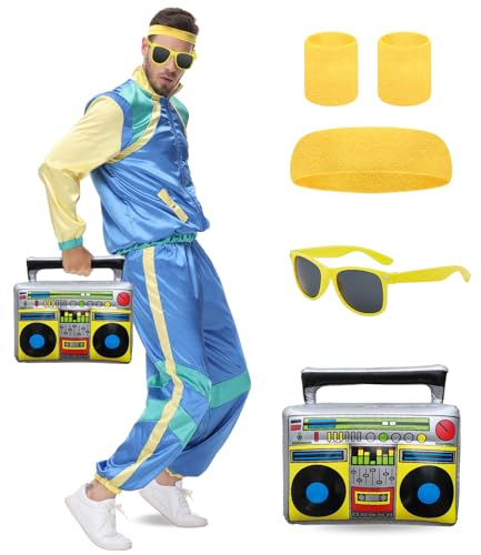 Pardofelis 70er 80er Jahre Outfit Damen Herren, 80er Trainingsanzug mit Jacke und Hose Anzug, Bad Taste Outfit, 90er Retro Style Jogginganzug für Karneval Party Fasching (Blau, M)