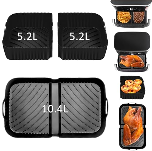 Air Fryer Liners Silicone for Ninja Flex Drawer AF500UK, 3 Pcs Air Fryer Accessories Reusable AF500UK Accessories, Large Airfryer Liners for Air Fryer AF500UK (3 Packs- Black)