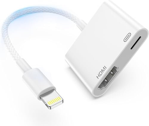 Adattatore HDMI per iPhone,Adattatore AV Lightning a HDMI/1080P Video Audio Sync Hronisation Screen Connettore Caricabatterie con iPhone 14/12/11/XS/8/7/iPad/proiettore/monitor/TV (Plug & Play)