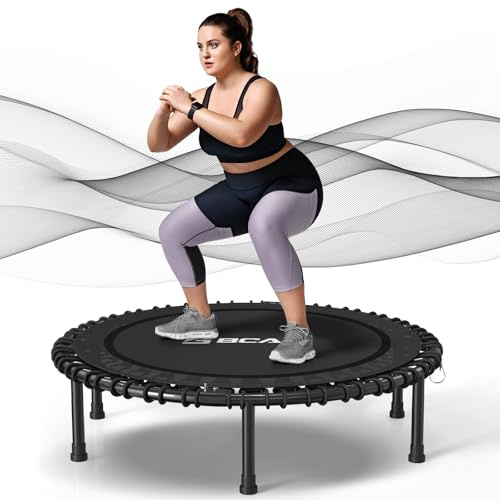 BCAN Foldable Mini Trampoline 102/122cm Fitness Trampoline for Adults with Heavy Duty Rubber Ropes, Stable and Quiet Training Equipment, Ideal for Indoor & Garden Training