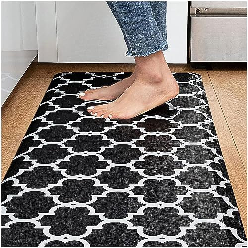Rutschfeste Küchenbodenmatte und schmutzabweisend, gepolstert, Anti-Ermüdungsmatte für Küche, Büro, Spüle, Wäsche, Schwarz, 43 x 152 cm, 1,2 cm dick