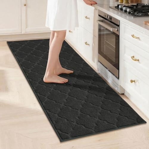 COSY HOMEER Tapis de Cuisine, 50 x 150 cm Tapis Cuisine Devant Évier Antidérapant, Absorbants et Résistants à la Saleté, Lavables en Machine, pour Cuisine et Entrée, Noir