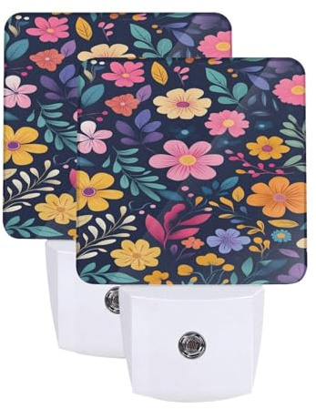 ASDJHFABKY Daisy Flowers - Set di 2 luci notturne ecologiche dal tramonto all'alba, perfette per scale, camere da letto e asili nido con fiori viola