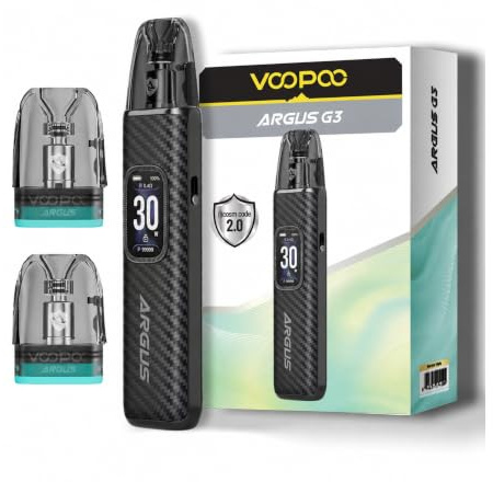 Voopoo Argus G3 Pod Vape Kit – 1500mAh Built-in Battery, 5–30W Output, 0.96 TFT Screen, Adjustable Airflow – No E-Liquid, No Nicotine (BLACK CARBON FIBER)