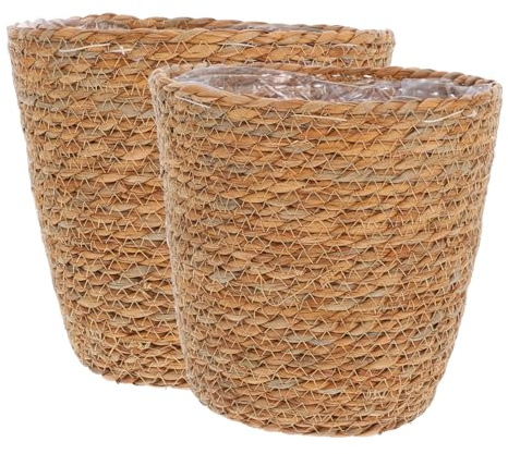 GANAZONO 2 Piezas Cesta Marrón Tejida de Algas Marinas Cubre Maceta