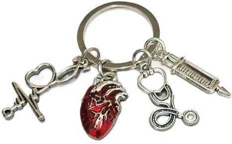 GXGM Schlüsselanhänger für Krankenschwestern und Ärzte, medizinischer Anhänger, stilvoller Herz- und Metallanhänger, neues Stethoskop, Feiertagsgeschenk, modische medizinische Accessoires