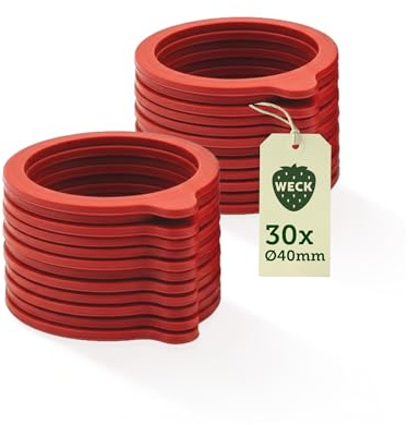 Weck Einkochringe Ø 40 mm 30er Set, Zubehör für Einweckgläser, Einmachgläser und Gläser, Gummiringe für kleine Gläser zum sicheren Einkochen
