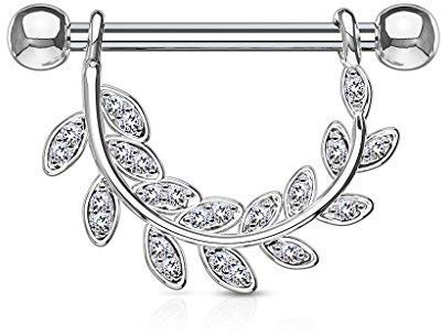 Tapsi´s Coolbodyart Nippelpiercing Chirurgenstahl Damen & Herren [Blätter Design] 14mm | Brustwarzenpiercing | Nipple Piercing | Brustpiercing Frau | Nippelschmuck | CBAK19110_C