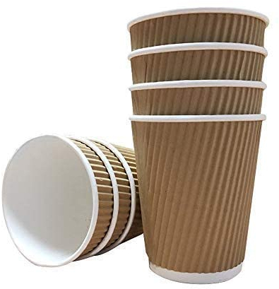 We Can Source It Ltd - 50 x 8oz Ripple Brown Kraft Paper Cups - Strong 3-PLY Disposable Insulated Coffee Cups - Leak-Proof Recyclable Drinking Cups for Hot Drinks, Tea, Coffee and Beverages