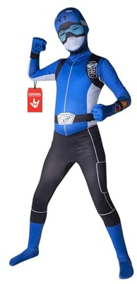 Morphsuits Blå Superhjältedräkt för Barn, Helkroppsdräkt med Visir & Huva, Halloweenkostym Pojkar Flickor, L