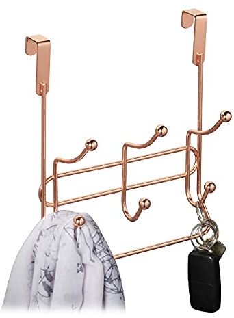 Relaxdays Dörrgarderob med 3 dubbelkrokar, ädel dörrkrok för upphängning, metall, HBT: 23,5 x 20,5 x 9,5 cm, koppar, 1 styck