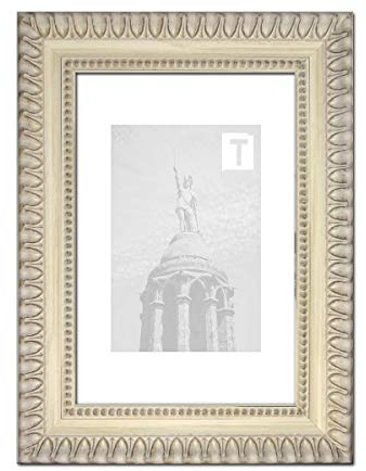 Barock-Bilderrahmen Matilde Weiß 80 x 120 cm Kunststoffglas Antireflex 2mm Ornamente Perlenrand