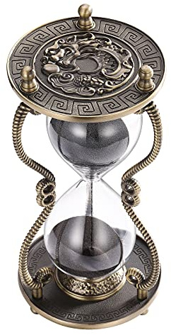 CNCJ Hourglass Timer Sand Clock 60 Minute: Brass Medieval Dragon Black Sand Watch 60 Min, Large Reloj De Arena, Gothic Fantasy One Hour Sandglass for Gifts, Home, Desktop Decor