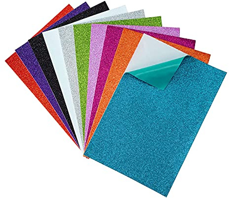 Blatt Glitzer Moosgummi,10 Stück Moosgummi Selbstklebend Glitzerschaumblatt A4 Bunte Glitzer Papier Selbstklebende Schaumstoff Blätter Glänzend Bastelpapier für Kartengestaltung