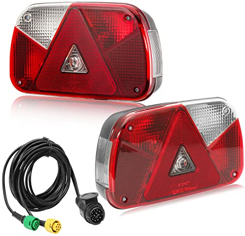 DARKGUARD Rückleuchten Anhänger Satz 12V, Glühbirne Licht Rücklicht Heckleuchten Anhänger PKW Wohnwagen Verkabelt mit 13polig Stecker|4m Kabel|2x 6polig Bajonettverbindung|7Funktion|E11|Wasserdicht