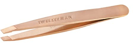 TWEEZERMAN Mini Pinzette (Handgeschliffene, schräge Spitzen, Augenbrauen zupfen, Profi Qualität, rostfreier Edelstahl), Roségold