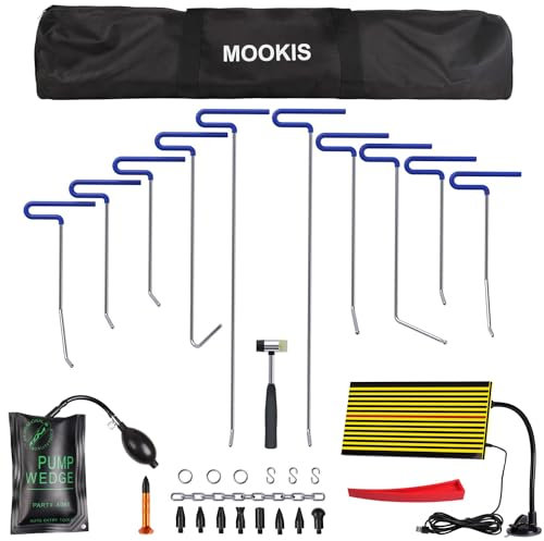 Mookis Dent Removal Kit 31 PCS Automotive Paintless Dent Repair Kit with Ten Dent Rods, Line Reflector for Remove Hail Damage
