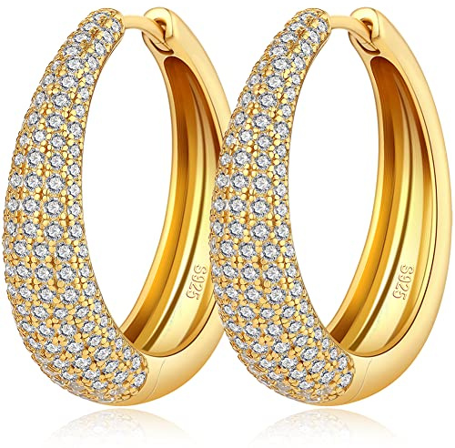 Miaofu 18 Karat Weißgold überzogen Ohrringe Creolen Silber 925 Damen Groß Kreolen mit Glänzend Zirkonia, Hypoallergene Creolen Ohrringe für Mädchen Größe 12.5mm-60mm Creolen Ohrringe