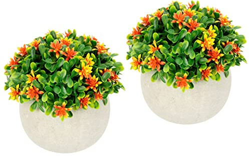 Flair Flower Blütenbusch im Topf Künstlich Wachsblume Busch Tischdeko Mittelstück Hochzeitsdeko Kunstblumen Plastikblumen Floristik 020999OR Orange 11x12x12 cm