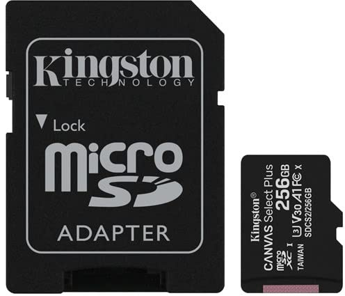 Kingston Tarjeta de memoria microSDXC Canvas Select Plus de 256 GB, 100 MB/s de lectura A1 clase 10 UHS-I + adaptador (SDCS2/256 GB), paquete de 2