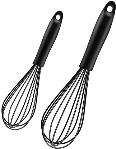 2 Stück Schneebesen Silikon set, Multifunktionaler Schneebesen, Küchen Schneebesen, Schwarz Rührbesen für Mischen, Schlagen,Eiern, Aufschäumen, Schlagen Und Rühren