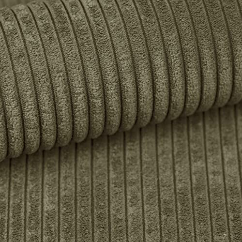 HEKO PANELS Murano Polsterstoff Cord-Optik Meterware Olivengrün 1m x 1,42m | Möbelstoff zum Nähen, Abriebfestigkeit 35.000 Zyklen, 100% PES, 470 g/lfm, Polsterstoff Meterware für Möbel und Heimtextilien