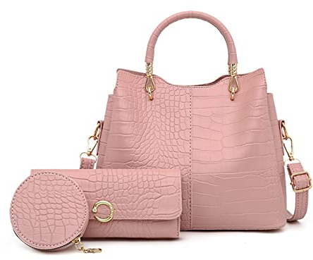 NICOLE & DORIS Sac a Main Femme Ensemble de 3 Mode Sacs Portés Main Cuir PU Sac Fourre Tout Portefeuille Sac a Main et Bandoulière Crocodile Sac Pratique pour Shopping Travail Voyage