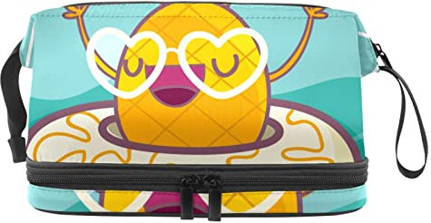 Multi-Functional Storage Travel Cosmetic Bag with Handle,Large Capacity Travel Cosmetic Bag,Funny Ananas comosus with Lifebuoy
