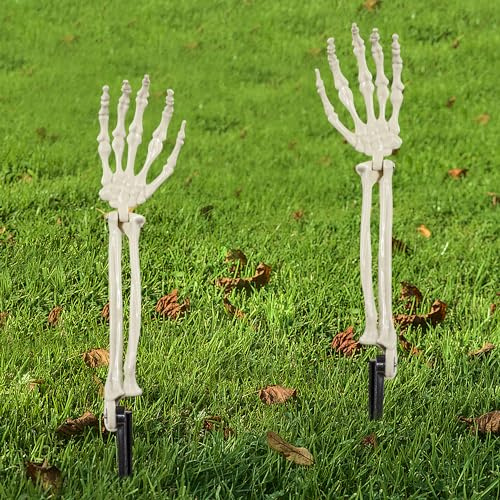 AOFOX Halloween realistische Skelett Pfahle Zombie Geist Arm Pfahl Abgetrennte Kunststoff Skelett Hände Yard Zeichen für Halloween Requisiten (1-Paar)