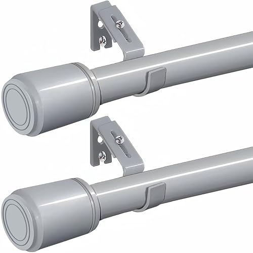 2 stücke Vorhangstange Ausziehbare Gardinenstange Gardienenstangenset mit Halterung Teleskopstange für schwarze Vorhänge im Schlafzimmer, Wohnzimmer (90-175CM Ø25mm 2 stücke) Silbergrau