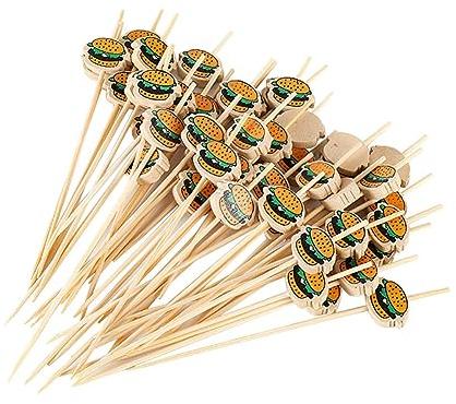 Lot de 100 Pics à Cocktail en Bois pour Hamburger - Jolis Pics décoratifs pour Sandwich, Dessert, apéritif, pour fête prénatale, Anniversaire, fête de Mariage