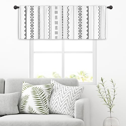 Miyotaa Küchengardine, Querbehang, 137 x 45 cm (B x H), Stangentasche, geometrisch, schwarz-weiß, minimalistisch, gestreift, Fensterbehandlung für Wohnzimmer, Schlafzimmer, Badezimmer, Schwarz / Weiß