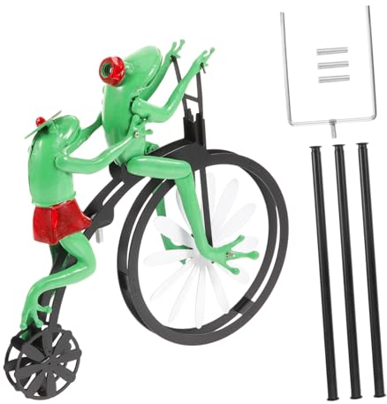 Kisangel Cartoon Frosch Windmühle Garten Dekor Metall Windrad Mit Großem Vorderrad Wetterfeste Außen Deko Für Hof Rasen Und Terrasse