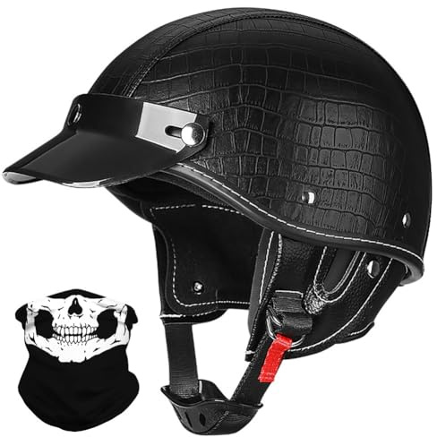 Vintage Motorrad Halbhelme Retro JetHelm Halbschalenhelm mit ECE Deutsche Motorradhelm Scooter-Helm mit Abnehmbarer Krempe und Herausnehmbares Innenfutter für Moped Cruiser Chopper