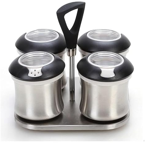 Azucarero Salero Botes Especias Juego De Recipientes Para Condimentos De Acero Inoxidable Con Bandeja, Juego De Azucareros, Recipiente Para Condimentos Para Restaurante, Salero Frascos Especiarias Tar