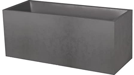 EDA - Basalt planter 98 L - Imitation Concrete decoration - Double Wall - Water Retention Area - 99.5 x 39.5 x H.43.5 cm - Charcoal Grey