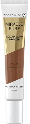 Max Factor Miracle Pure Golden Glow Liquid Bronzer 002 Medium to Deep, Sun-Kissed Skin All Year Round, Infused with Hylauronic Acid & Squalene, Creamy Formula, Vegan