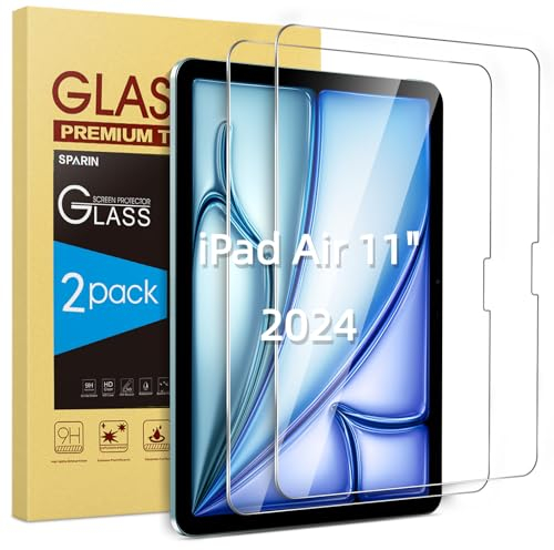 SPARIN Screen Protector for iPad Air 11-Inch M3 2025/M2 2024, with Easy Installation Frame, 2 Pack Tempered Glass for iPad Air 7th/6th Generation, HD Clear