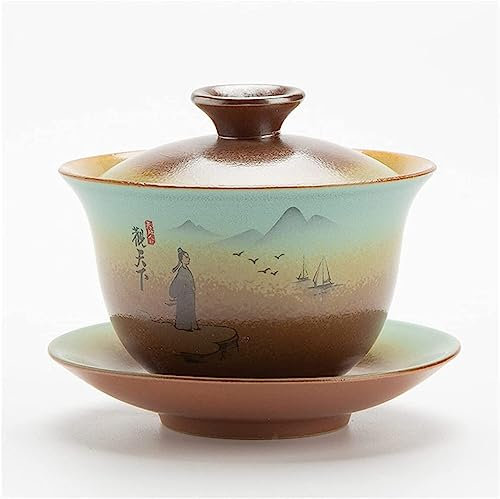 Zuppiera retrò ciotola tazza da tè, Kung Fu set da tè ciotola coperta tazza da tè antico forno cambiamento ceramica zuppiera ciotola fatta a mano tazza da tè viaggio portatile Gaiwan Set casa (capacit