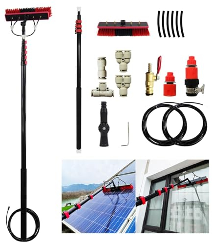 Water Fed Telescopic Brush Window Cleaning Equipment Professional Window Cleaning Kit Solar Panel Conservatory Roof High Windows Cleaner (Color : 55cm Brush Head, Size : 30FT/9m)