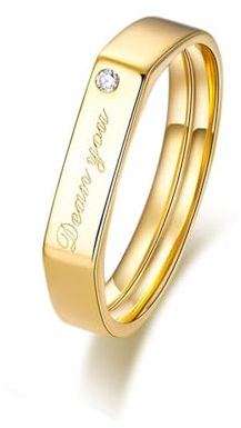 Epinki Gold Au750 18K Ring, Dear You Pärchen Ringe mit Moissanit, Partnerringe Gelbgold 750 Trauringe Herren Echte Goldschmuck, Individuelle Größen