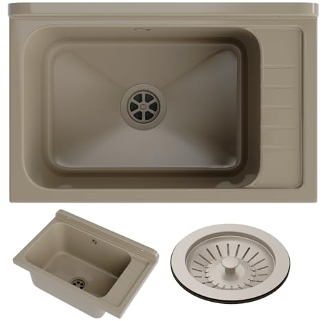 GRANITAN Lavandino da Esterno per Garage Lavanderia e Officina - Lavatoio per Installazione Interna ed Esterna - Lavello da Lavoro Universale - 58x38x26,7 cm - Beige