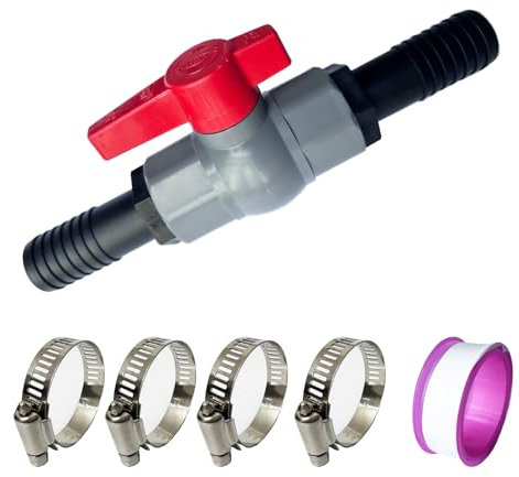 ZLLZPZD Ball Valve with Hose Connector, 40mm PVC Ball Valve, Shut-Off Valve, Pool Shut-Off Valve Incl. 1 Shut-Off Valve Internal Thread 1 1/4(40mm) and 2 Hose Nozzles 32mm