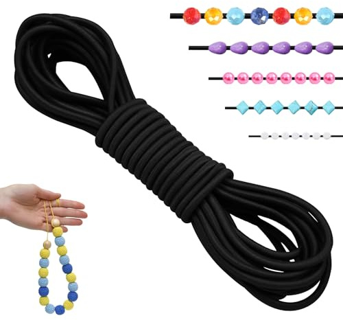 LEREATI Filo Elastico per Braccialetti Resistente 2.5mm x 5m Cordino Elastico Fili per Braccialetti, Cordoncino per Collane, Filo Elastico per Cucire Fai da Te Perline (Nero)