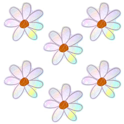 Amabro 6 Stück Gänseblümchen Suncatcher Sticker, Prisma Fensteraufkleber Fensterbilder Vogelschutz Aufkleber für Fenster nicht klebende Blumen Sonnenfänger Regenbogen Aufkleber