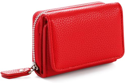 RRANCharltu Geldbörse Damen Klein Leder Kleines Portemonnaie Damen Mini Geldbeutel mit Zipper Münzfach Kartenfächer, Rot
